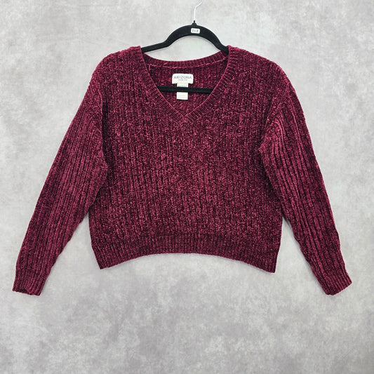 Arizona Red Chenille Ribbed Sleeve Y2K VTG Academia Crop Cozy Sweater Medium