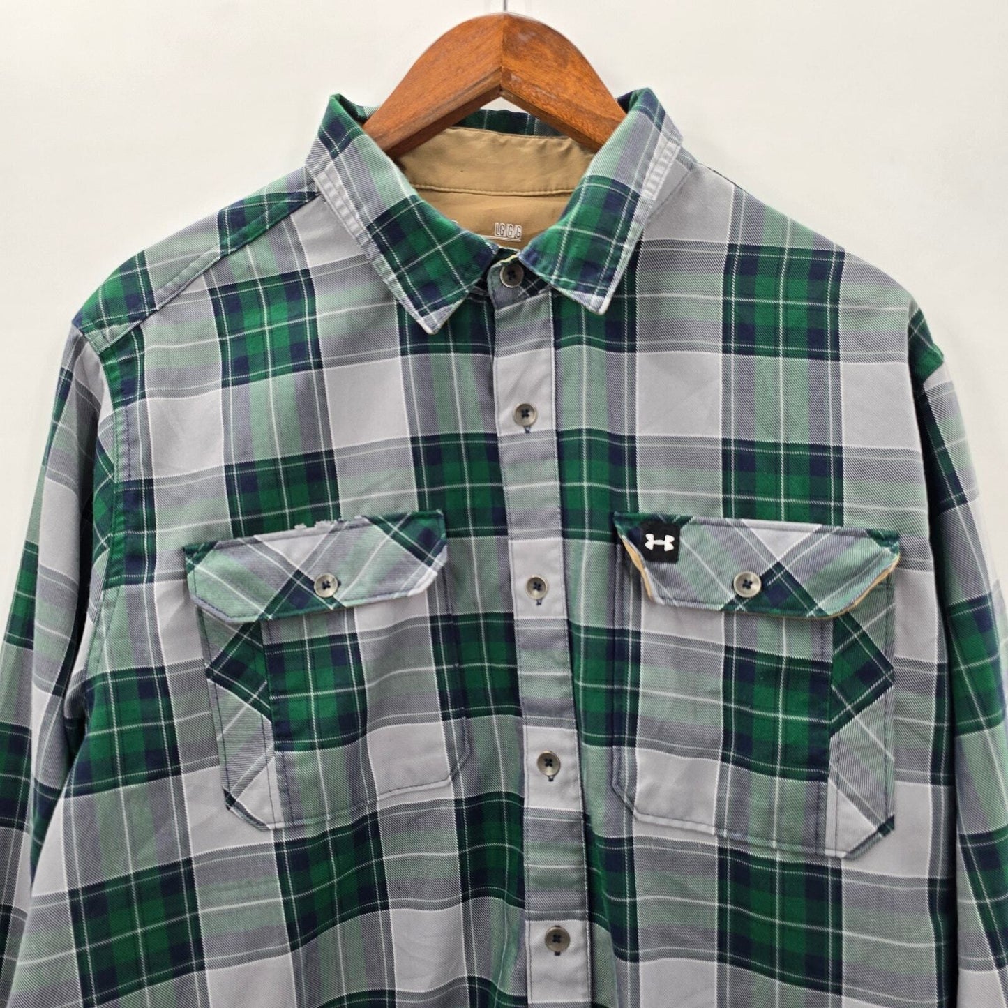 Under Armour Green Plaid Elbow Patch Button Lovesleeve Utility Shirt Large