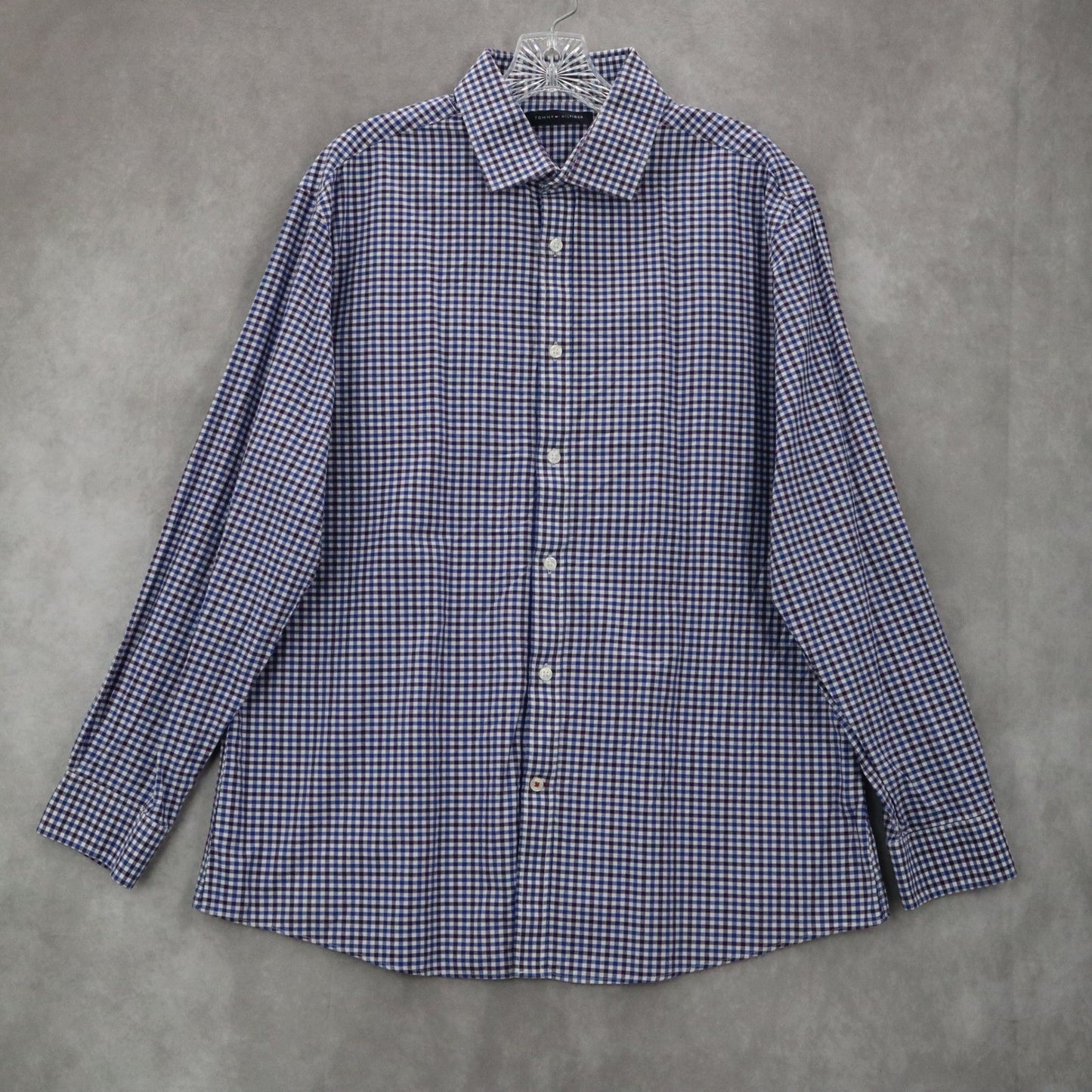 Tommy Hilfiger Blue Plaid Button Down Cotton Dress Slim Fit Shirt Mens Large