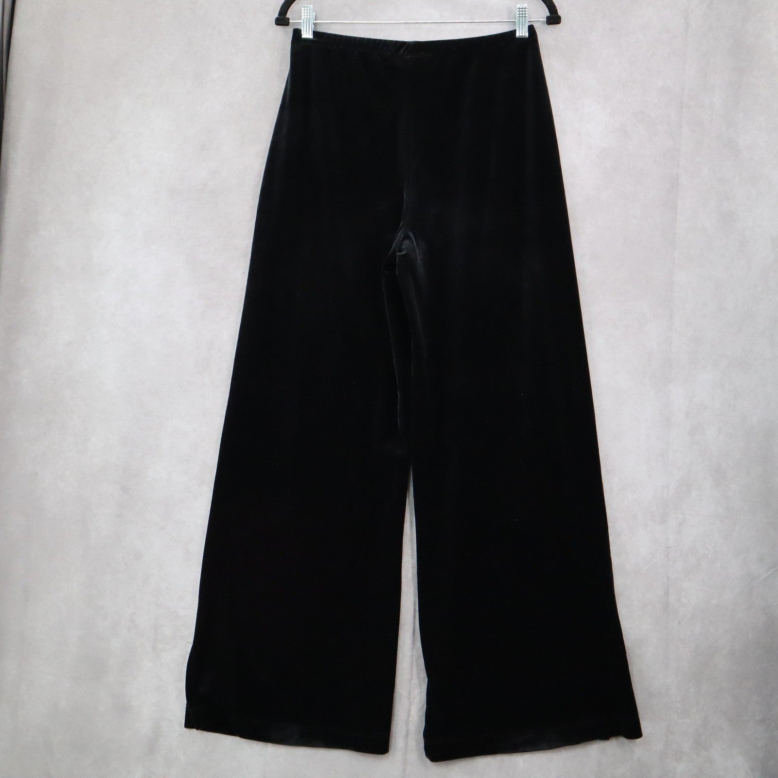 Black Velvet Wide Leg Boho Pull On Party Glam Straight Leg Trousers Pant S Small