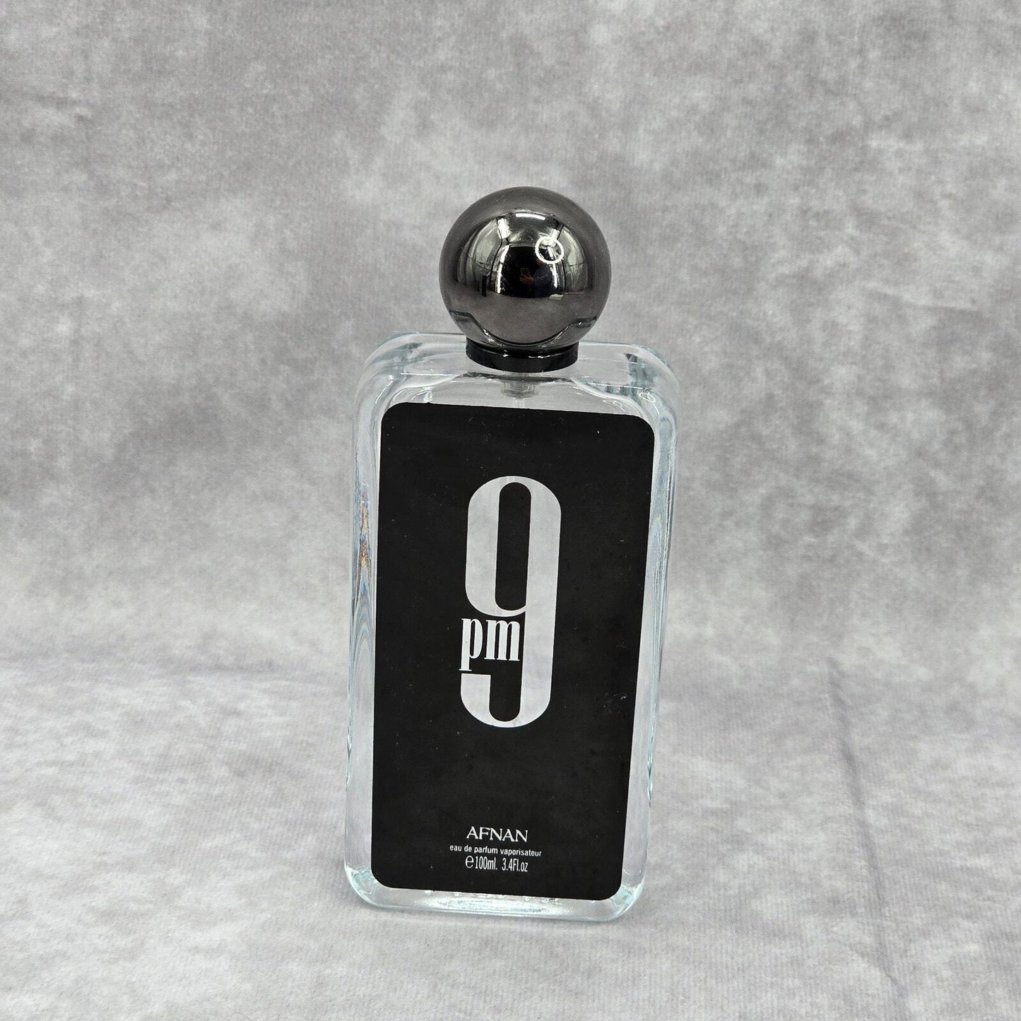 Afnan 9PM 3.4 FL Oz 100 ML Black Gray Clear Empty Collector Glass Bottle Only