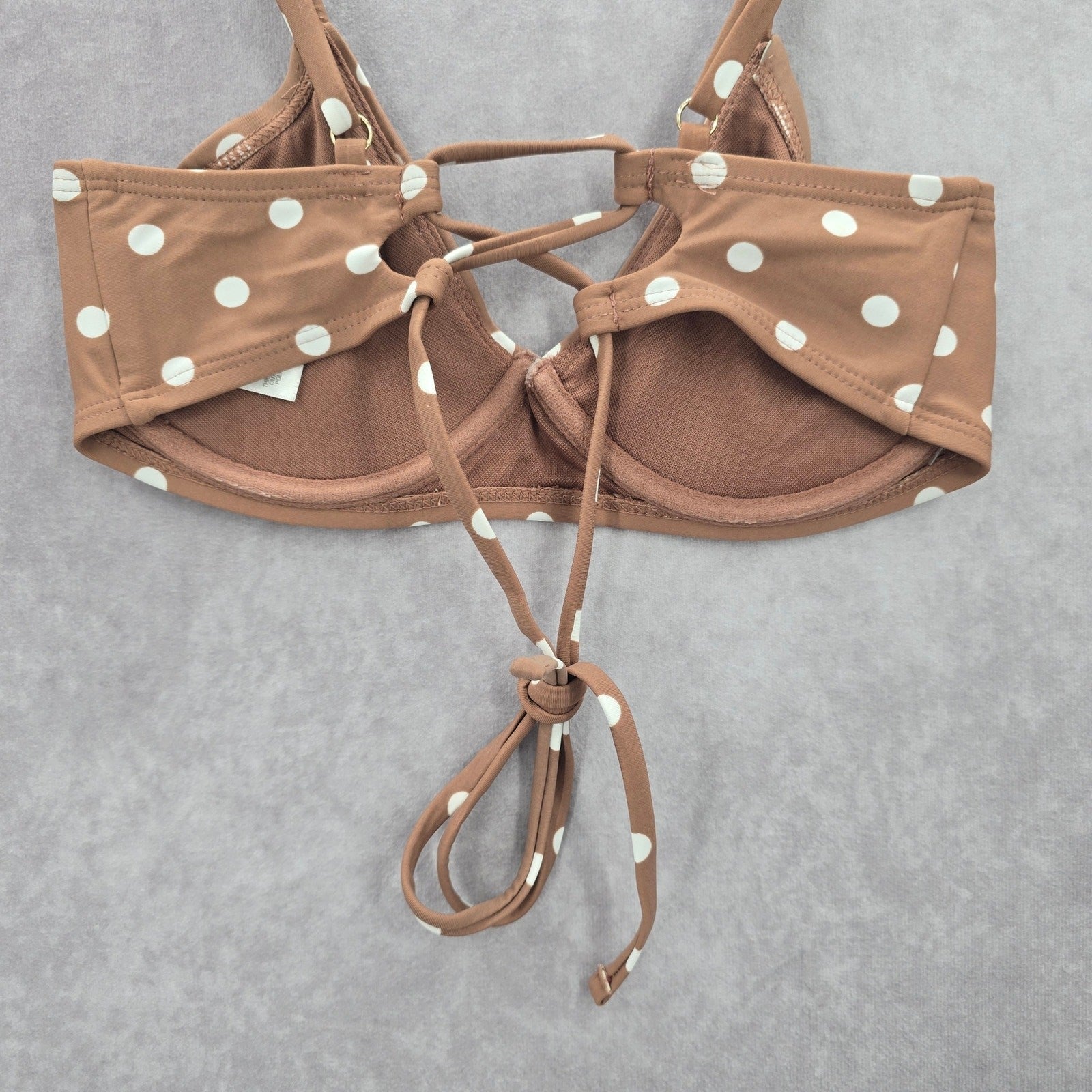 Time and Tru Brown Polka Dots Padded Adjustable Strap Bikini Top Swimwear Small