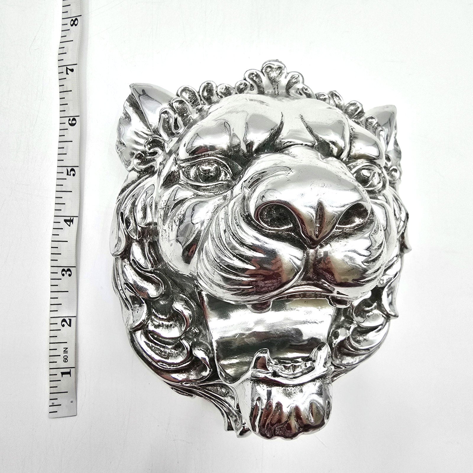 Silver Metallic Lion Head Wall Art Aluminum Mount Plaque Hanging Home Decor