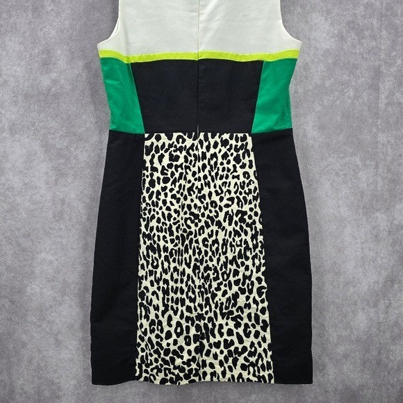 Calvin Klein Animal Black Green Leopard Knee Length Preppy Classic Dress 10