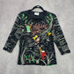 Cactus Bay Black Christmas Holiday Festival Y2K VTG Artsy Print Top Medium