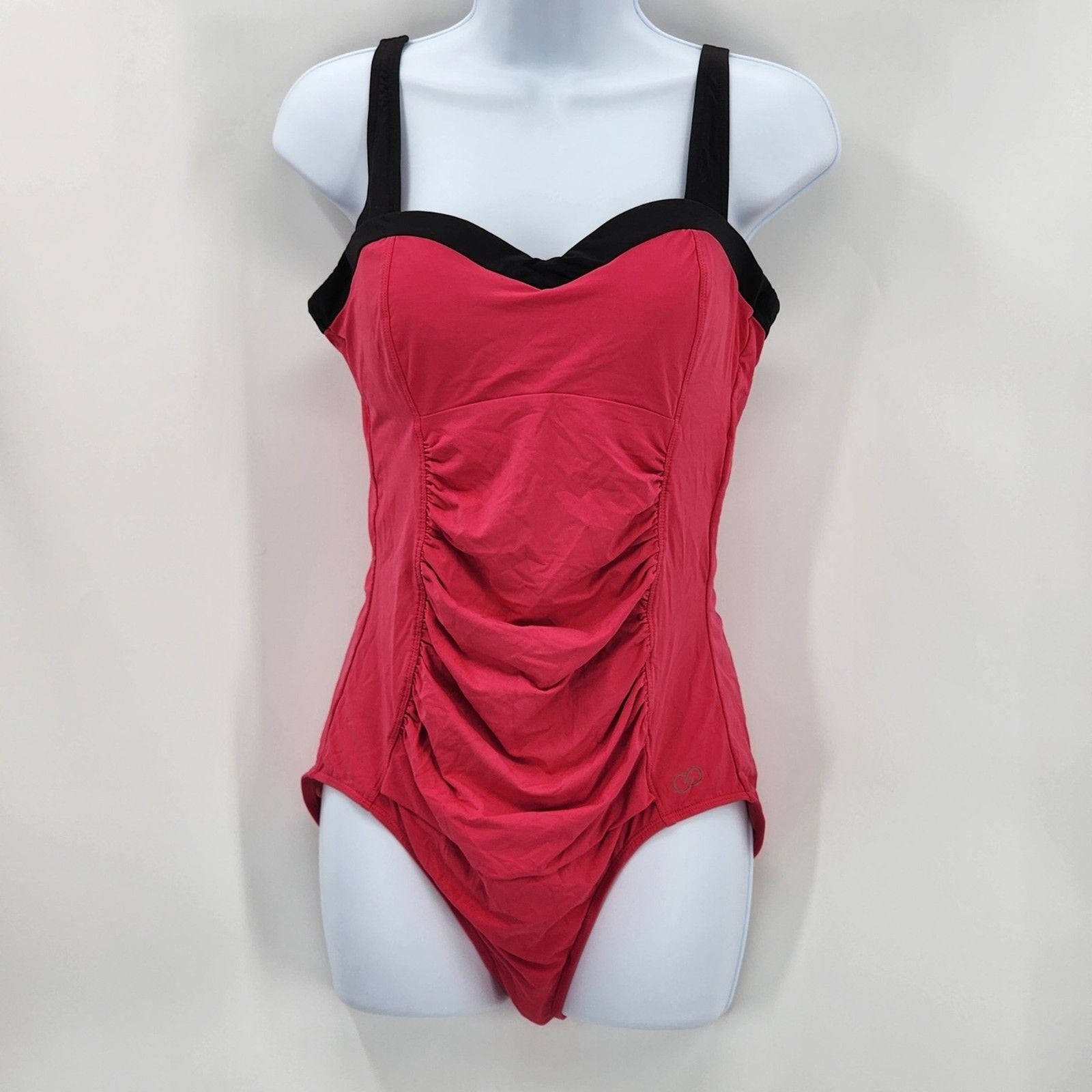 Calia Swimsuit One Piece Pink Black Padded Bra Adjustable Mesh Swimwear Medium