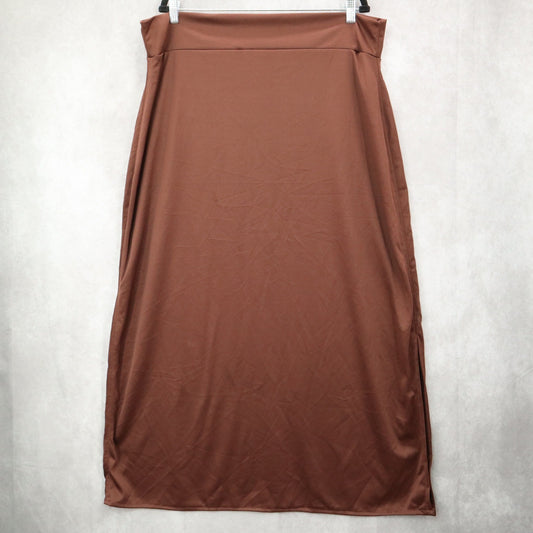 Brown Pull On Maxi Long Casual Stretch Minimalist Classic Skirt Plus XXL 20W 22W