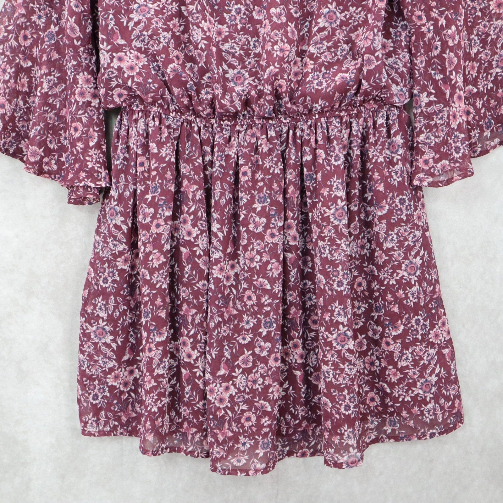 Speechless Purple Floral Fit Flare Boho Ruffle Flirt Bell Sleeve Dress Plus 1X