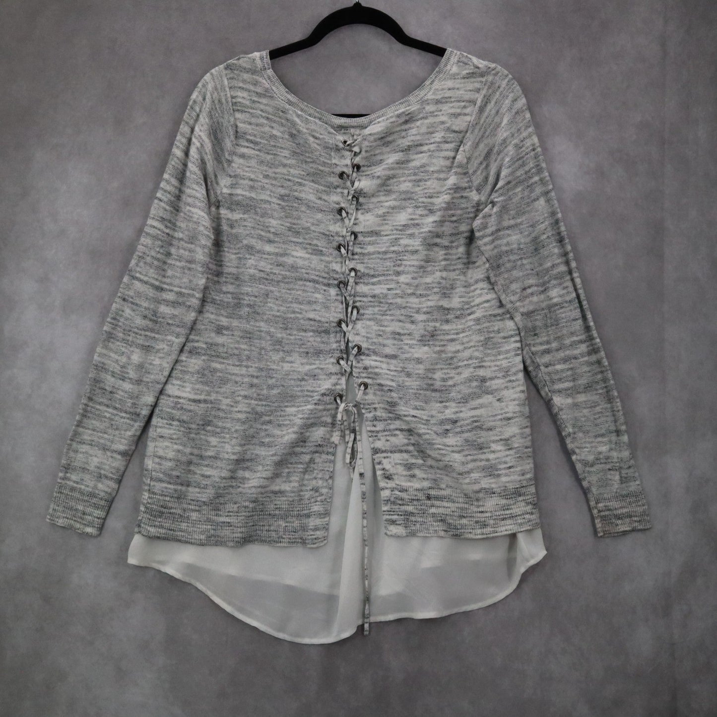 Torrid Gray Layered Hem Tunic Top Long Sleeve Knit Blouse Crisscross Ties 00