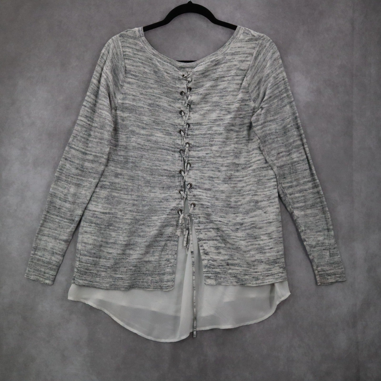 Torrid Gray Layered Hem Tunic Top Long Sleeve Knit Blouse Crisscross Ties 00