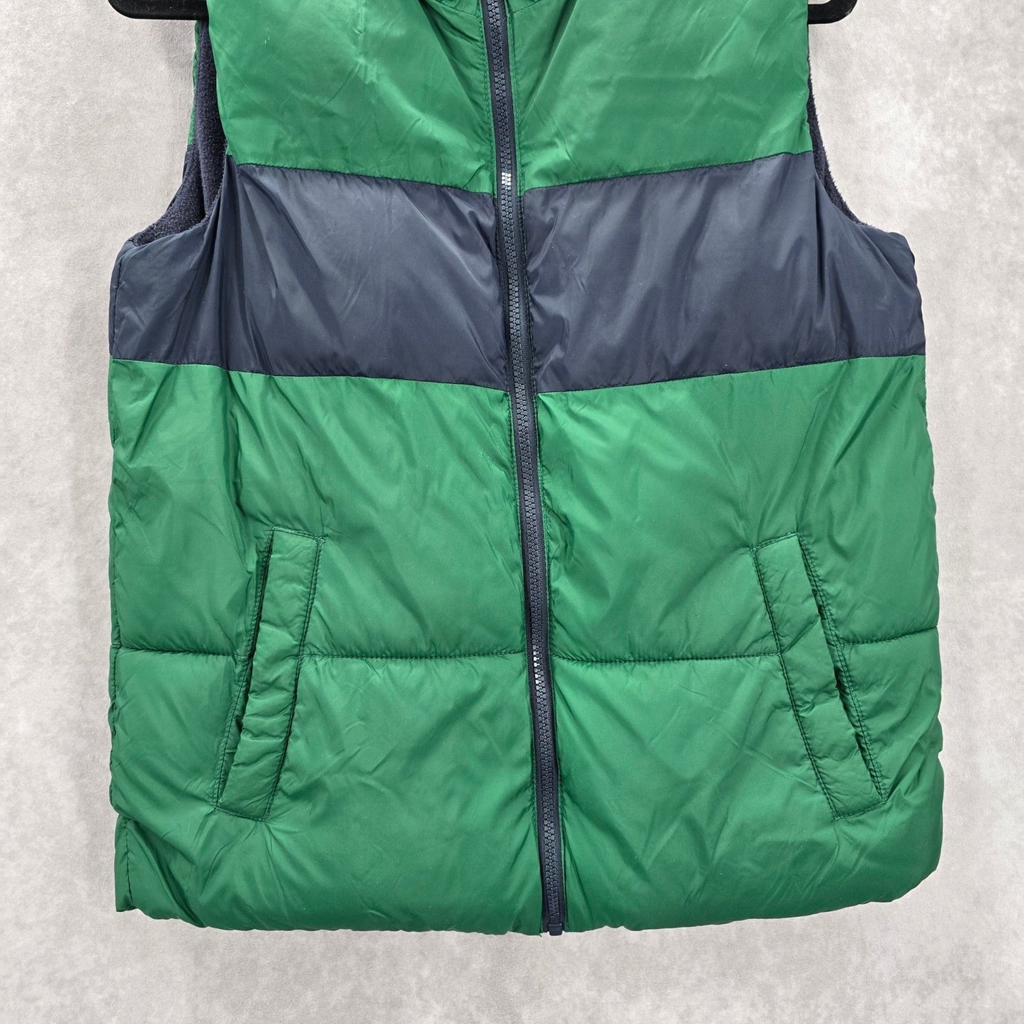 Old Navy Green Blue Stripe Zip Sleeveless Puffer Fleece Boys Vest XL 14/16