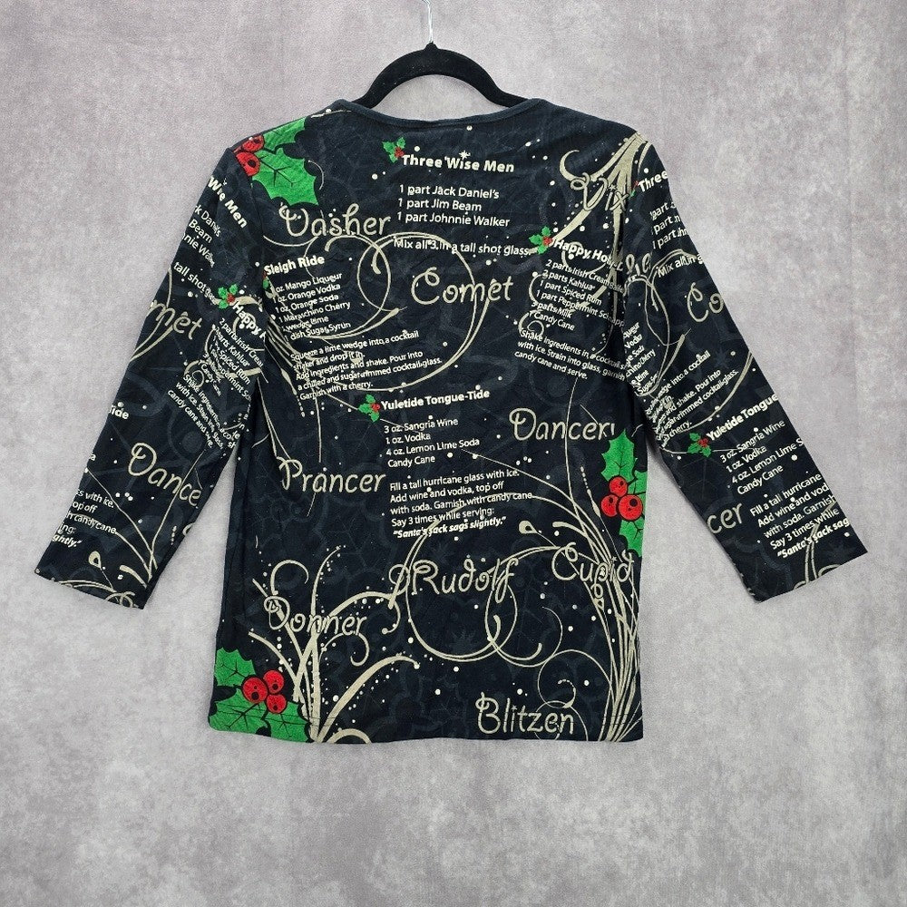 Cactus Bay Black Christmas Holiday Festival Y2K VTG Artsy Print Top Medium