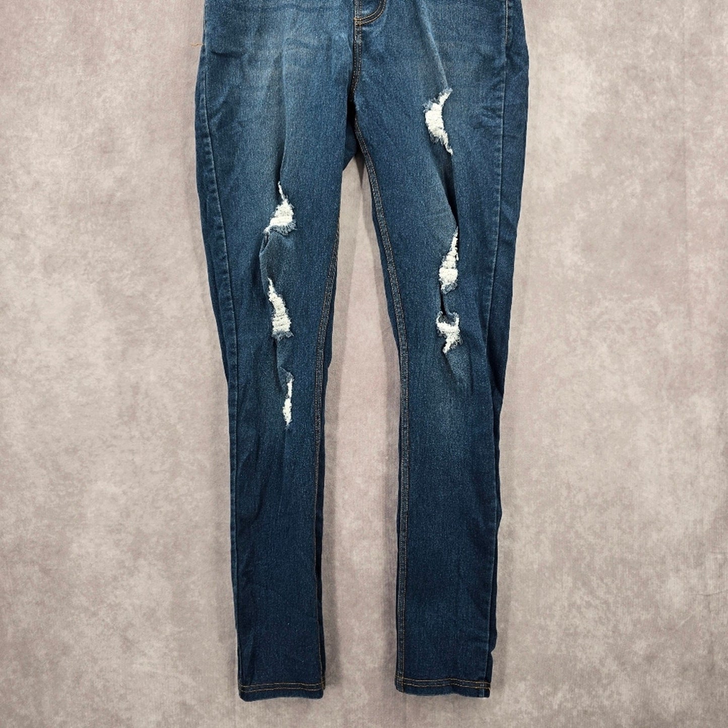 Jvini Fashion Blue Pull On Elastic Distressed Denim Pants Skinny Jeans S Small