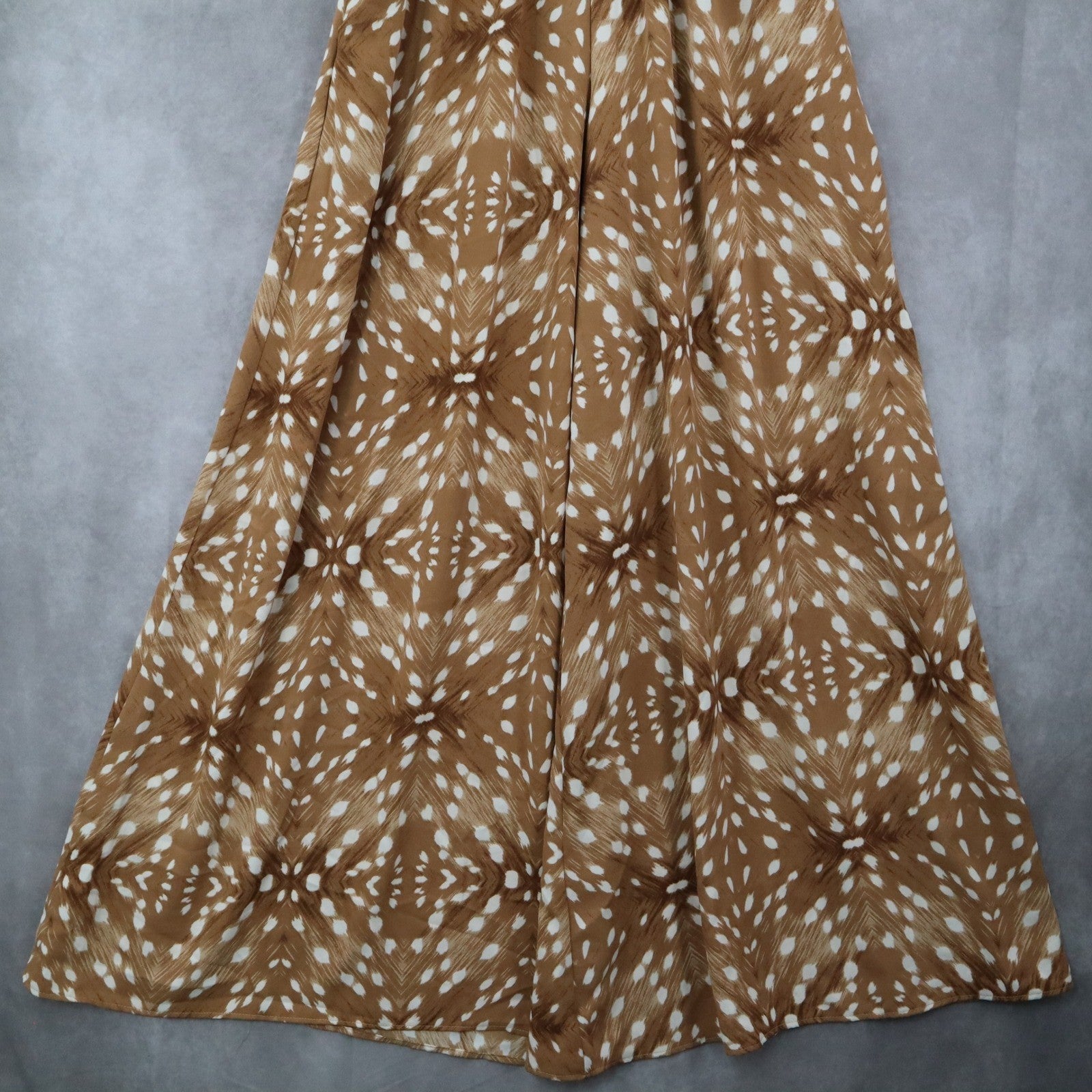 Bucket List Brown Wide Geometric Leg Boho Pull On Straight Trousers Pant S Small