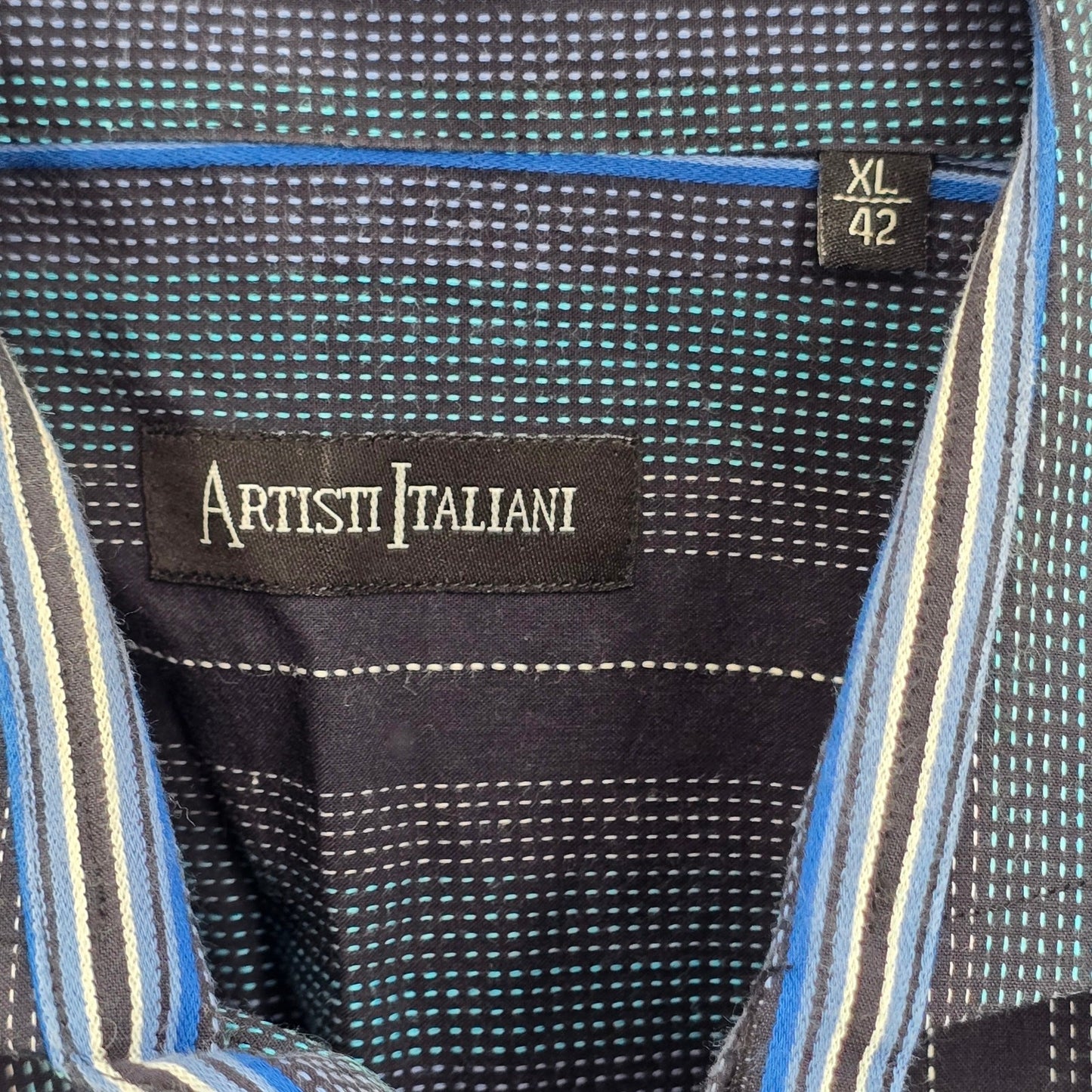 Artisti Italiani Blue Stripe Mens Button Down Cotton Long Sleeve Preppy Shirt XL