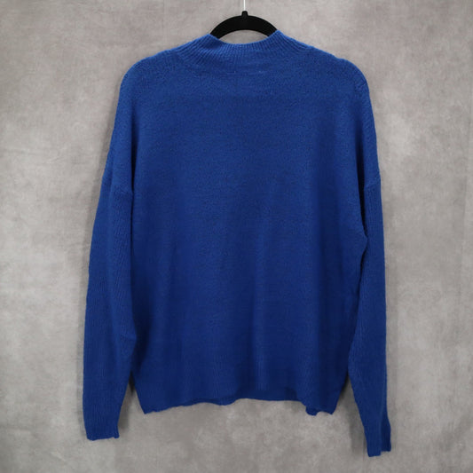 Time and Tru Blue Embroidered Initials Pullover Funnel Mock Neck Sweater Small