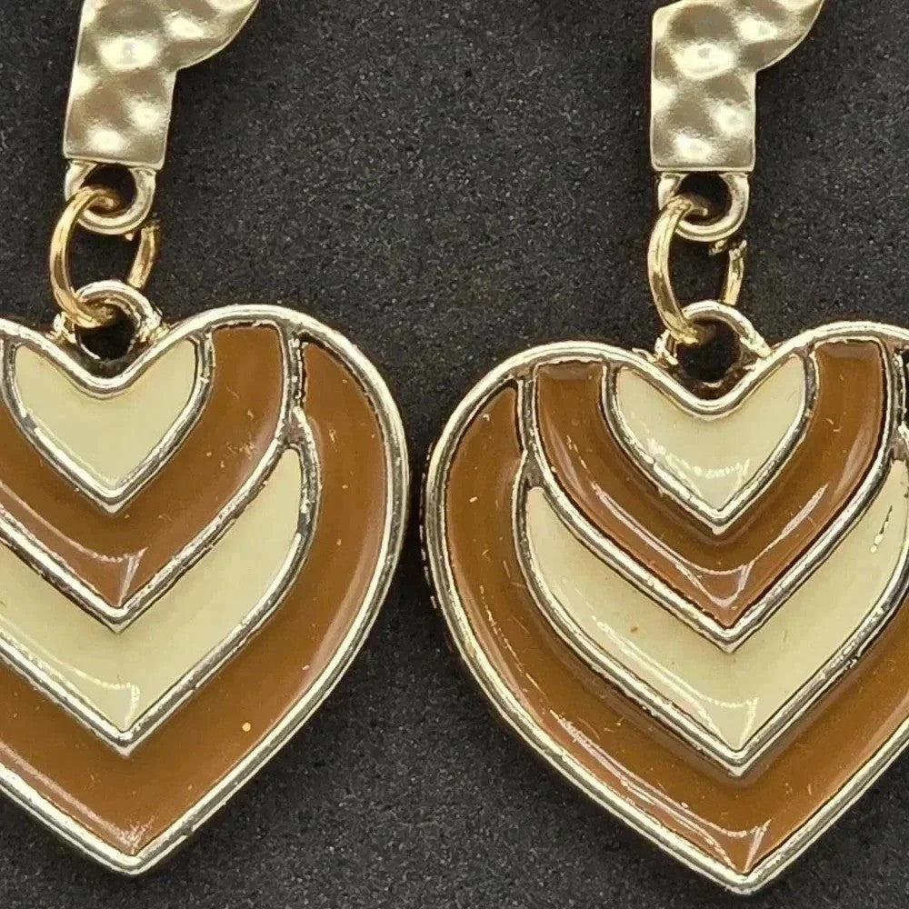 Heart Dangle Gold Brown Boho Retro Hammered Earrings Fashion Jewelry E27