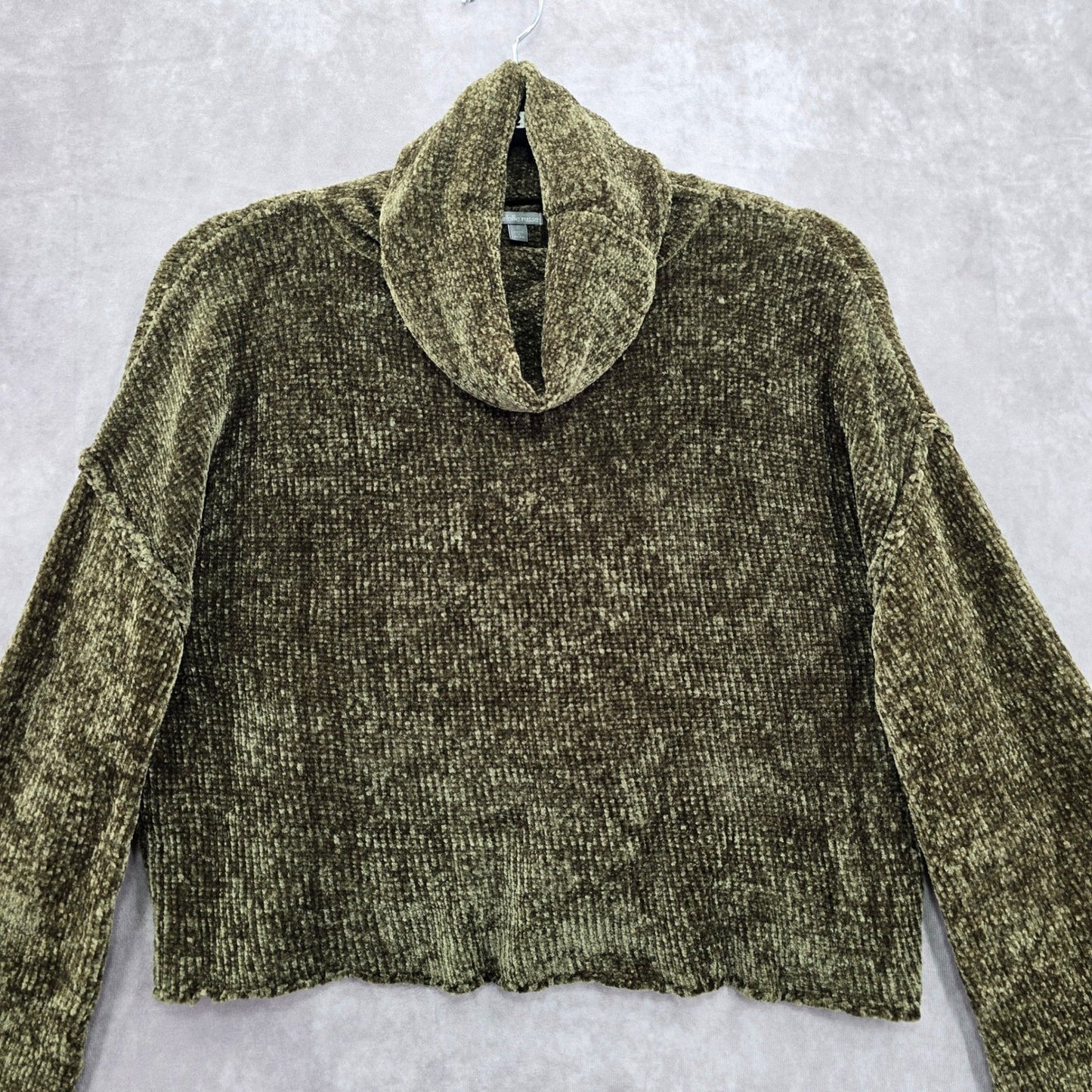Charlotte Ruse Green Turtleneck Crop Chenille Flare Sleeve Y2K VTG Sweater Small