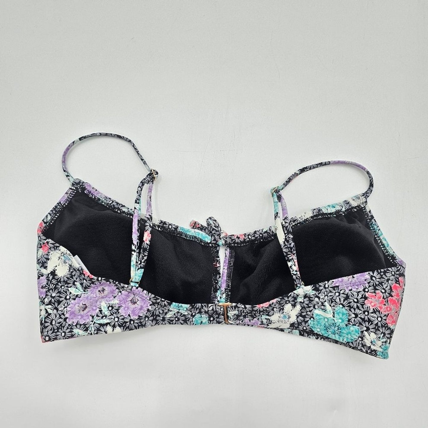 Time and Tru Black Floral Padded Adjustable Strap Bikini Top Swimwear Swimsuit