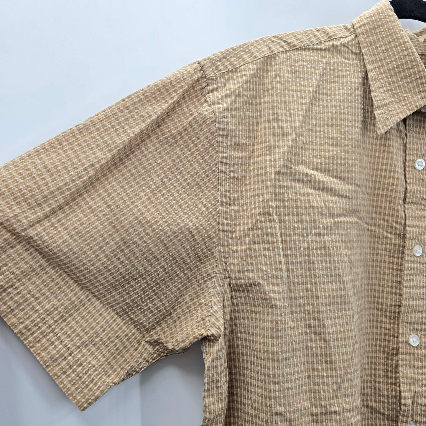 Arrow Tan Stripe Plaid Button Up Short Sleeve Shirt Medium