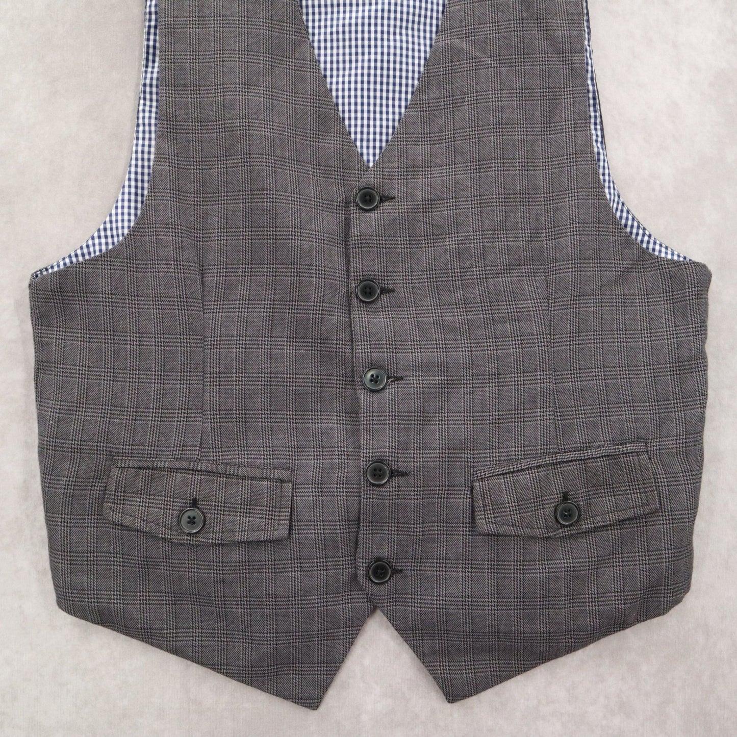 Sovereign Codes Gray Checker 5 Button Point Pocket Waistcoat Formal Suit Vest XL