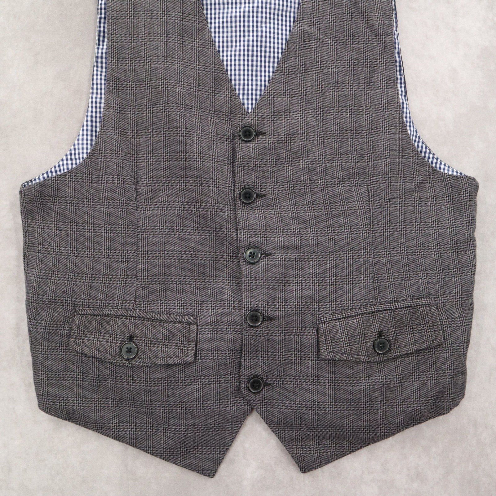 Sovereign Codes Gray Checker 5 Button Point Pocket Waistcoat Formal Suit Vest XL