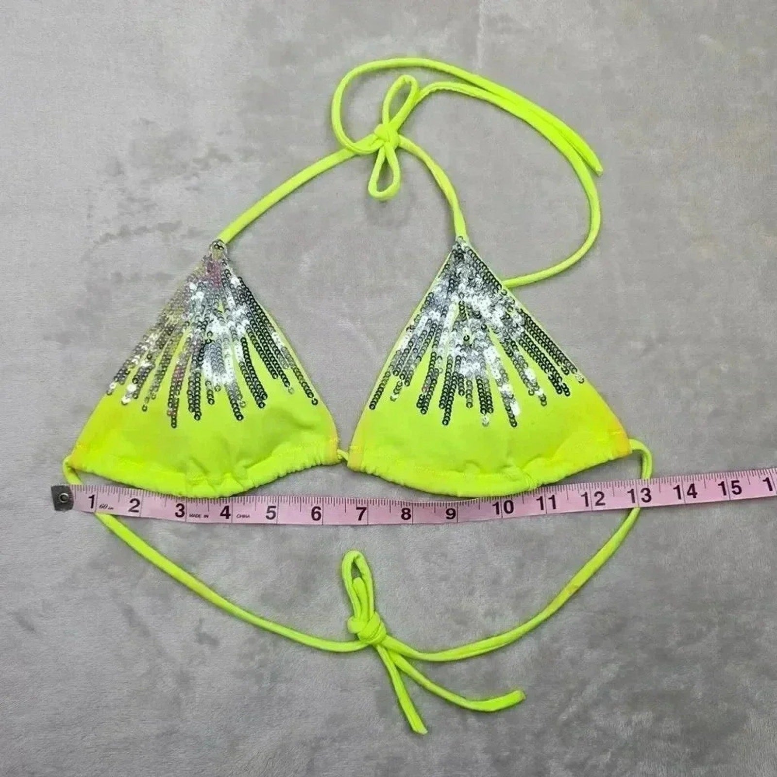 Victoria's Secret Yellow Silver Sequin Strap Tie Back Bikini Top Swimwear Small