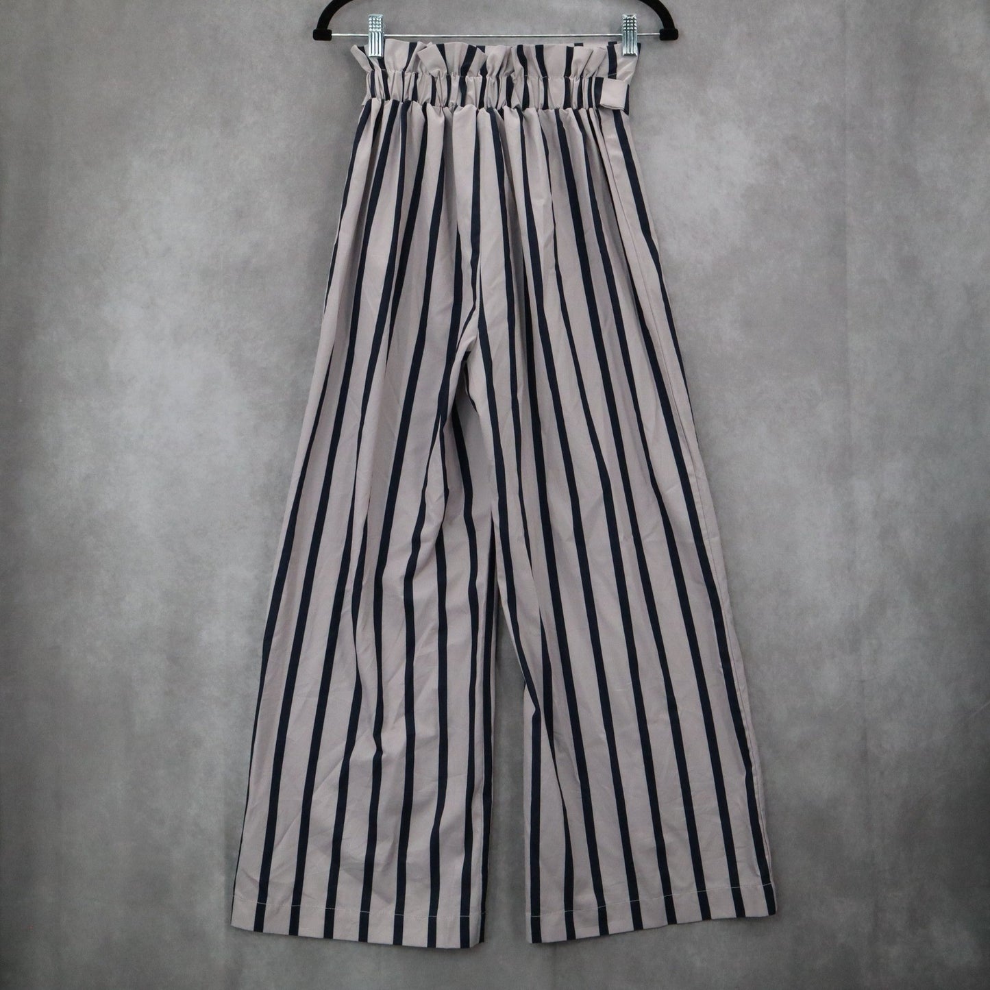 Blue Stripe Belted Wide Leg Boho Pull On Straight Leg Trousers Pant S Small