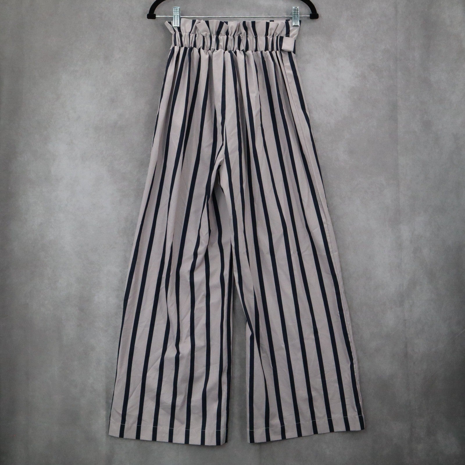 Blue Stripe Belted Wide Leg Boho Pull On Straight Leg Trousers Pant S Small