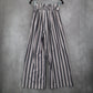 Blue Stripe Belted Wide Leg Boho Pull On Straight Leg Trousers Pant S Small