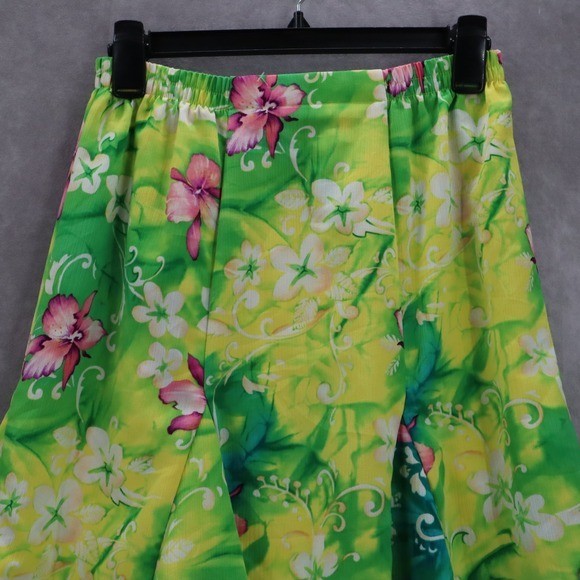 Maggie Sweet Yellow Green Floral Flare Flirty Pull On Vintage Skirt S Small