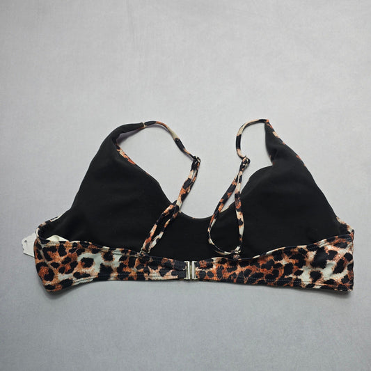 Brown Animal Print Swim Sports Boho Fun Bra Beach Bralette Bikini Top L Large