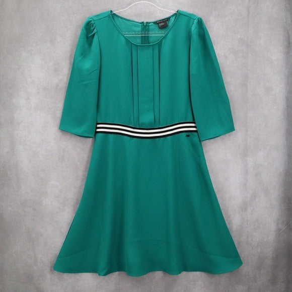 Armani Exchange Green Flare Knee Length Stripe Preppy Classic Dress 10 Medium