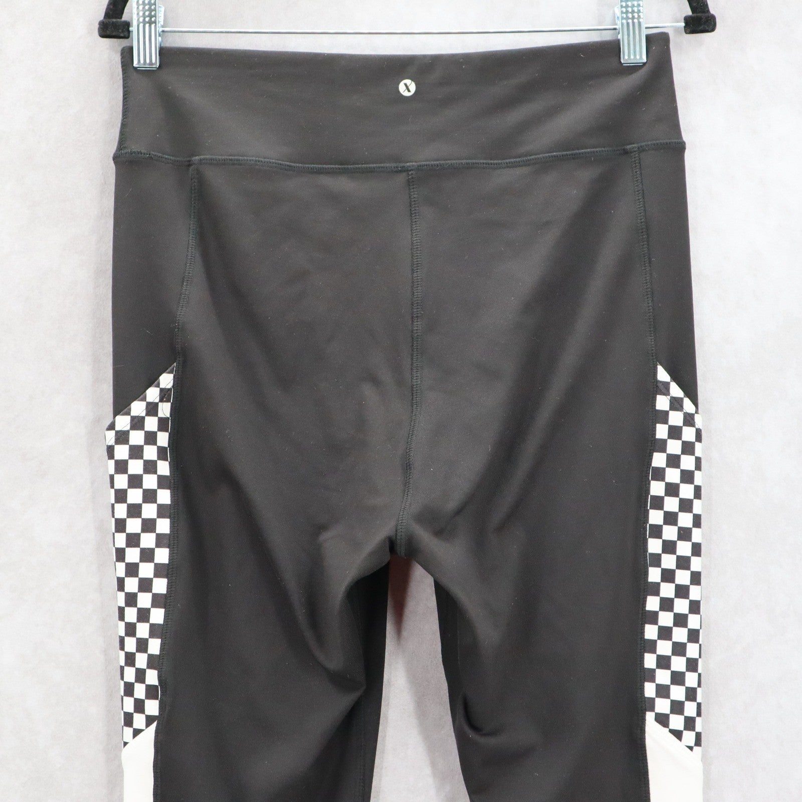 Xersion Black Checker Ankle Active Athletic Stretch Leggings Pants L Large