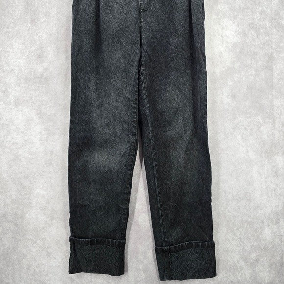 Diane Gilman Black Pull On Straight Classic Elastic Denim Pants Jean M Medium