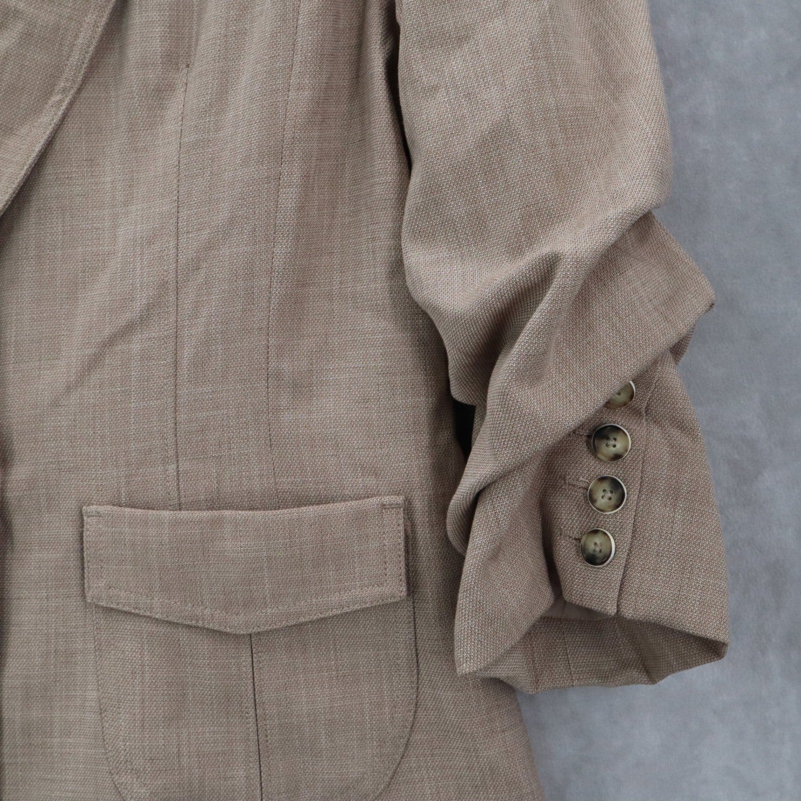 Democracy Tan Ruched Sleeve Business Casual Peak Suit Jacket Coat Blazer Medium