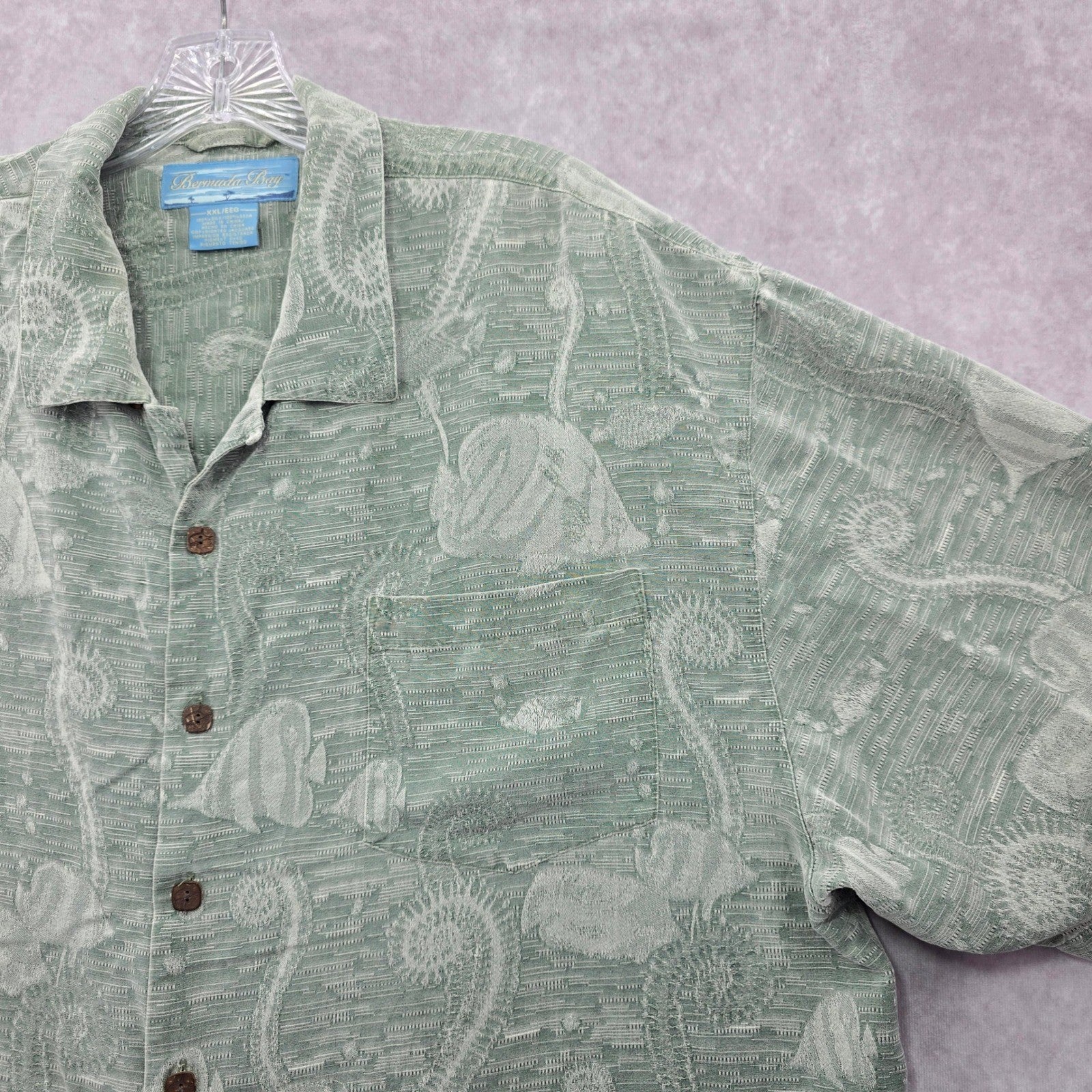 Bermuda Bay Green Tropical Surf Island Vintage Cotton Relax Hawaiian Shirt XXL