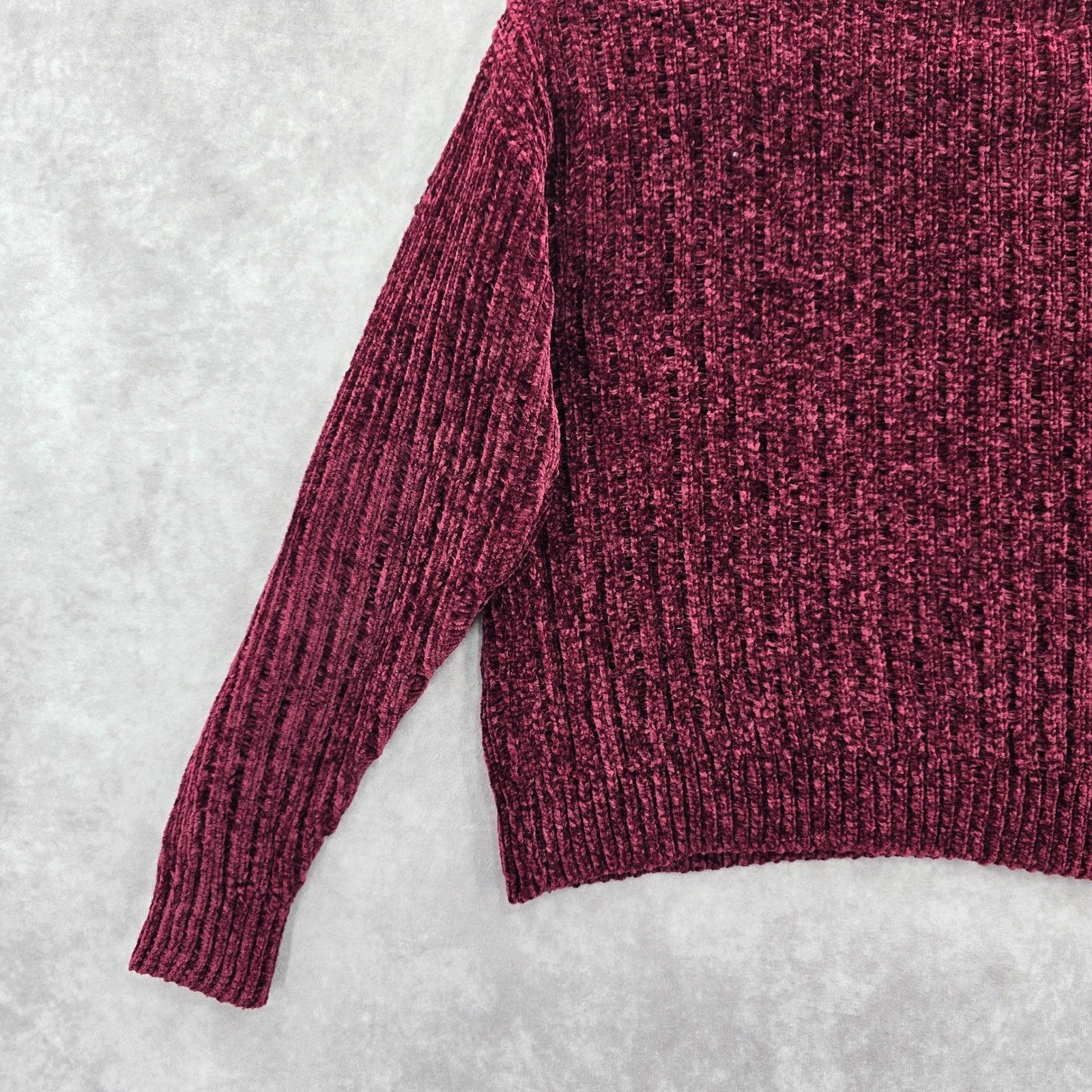 Arizona Red Chenille Ribbed Sleeve Y2K VTG Academia Crop Cozy Sweater Medium