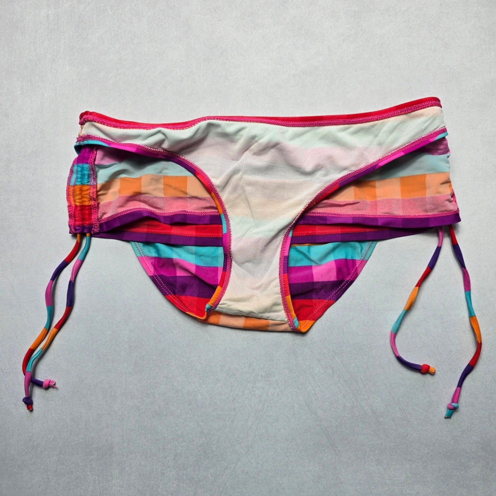 Hydraulic Pink Orange Checker Tie Swim Beach Cheeky Bikini Bottom Extra Large XL