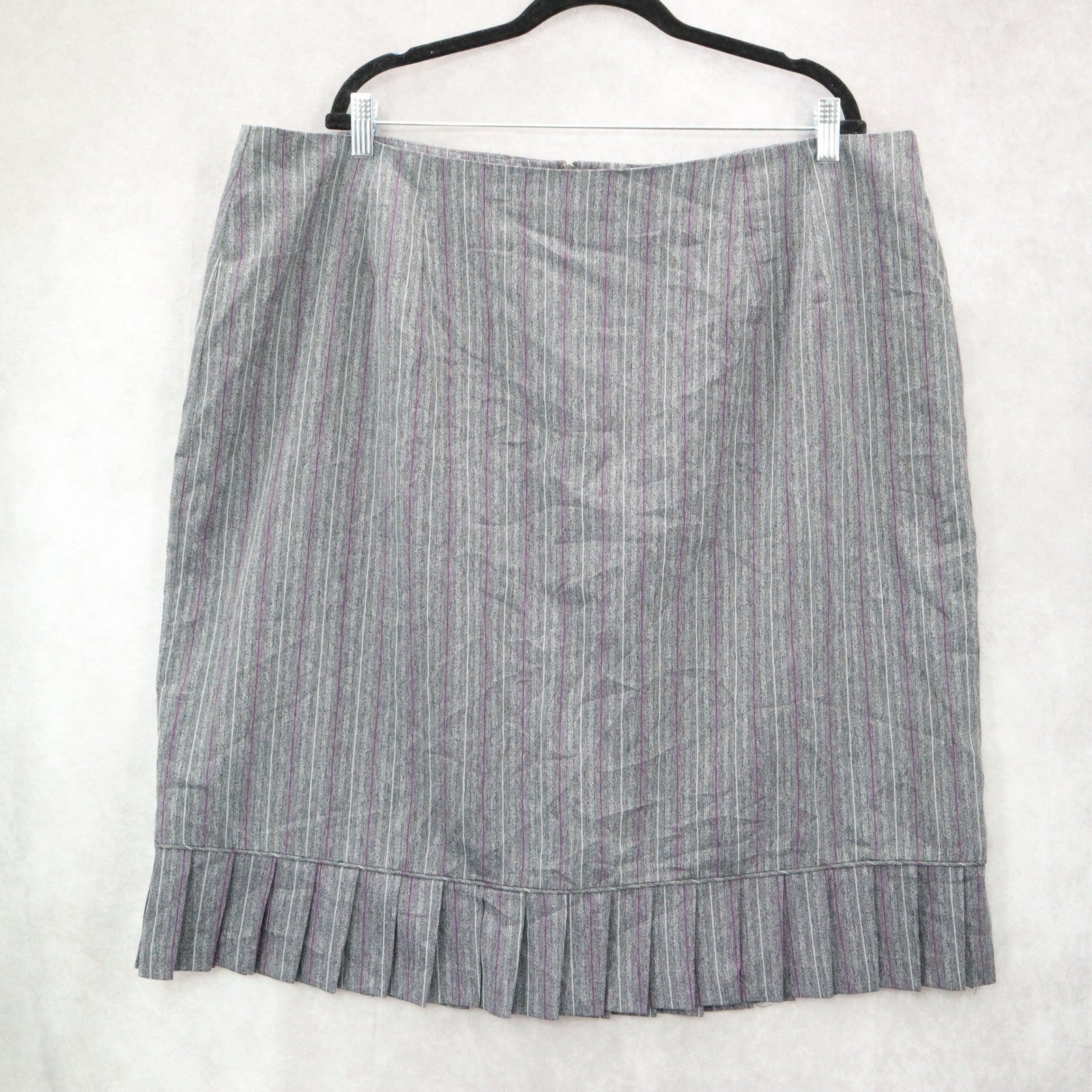 Gray Stripe Pleated Stripe Zip Business Casual Formal Office Workwear Plus 22W
