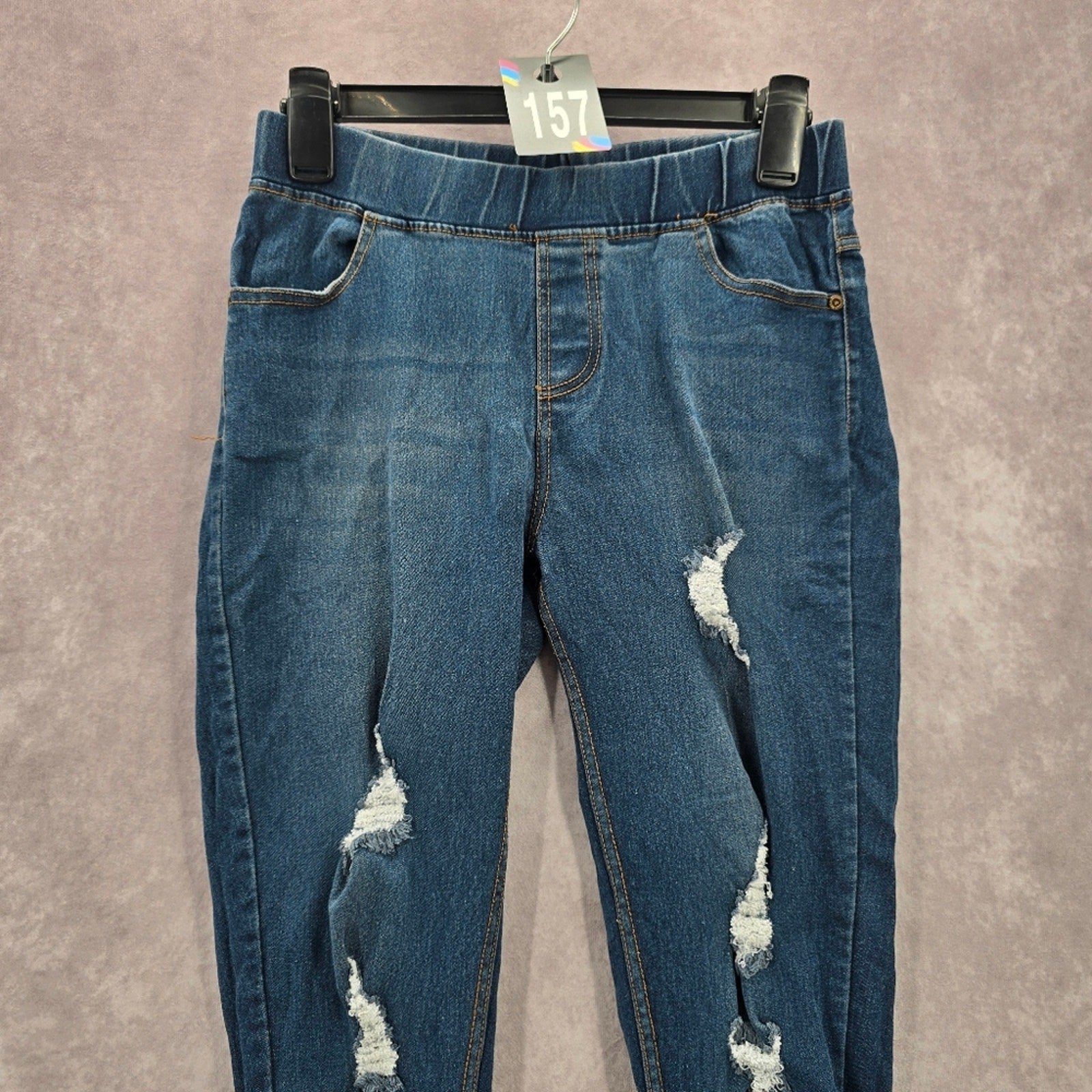 Jvini Fashion Blue Pull On Elastic Distressed Denim Pants Skinny Jeans S Small