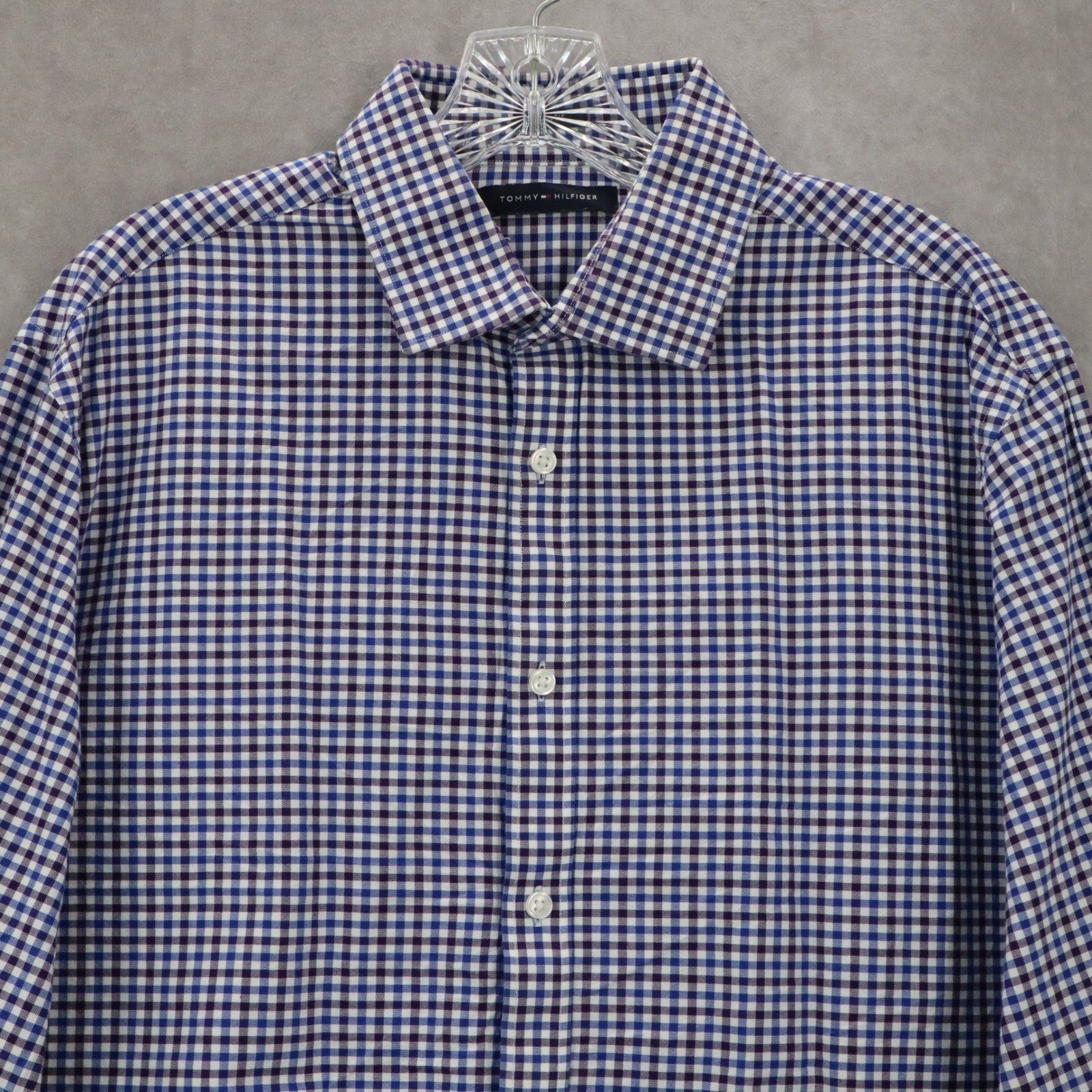 Tommy Hilfiger Blue Plaid Button Down Cotton Dress Slim Fit Shirt Mens Large