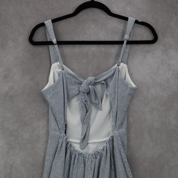 Hollister Blue Stripe Fit Flare Cutout Nautical Beach Tie Preppy Dress Small S