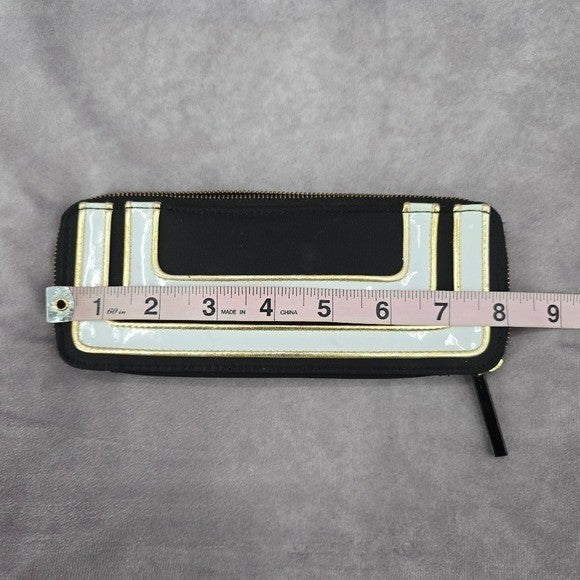MAC Black White Gold Small Zip Makeup Cosmetics Slim Pouch Bag