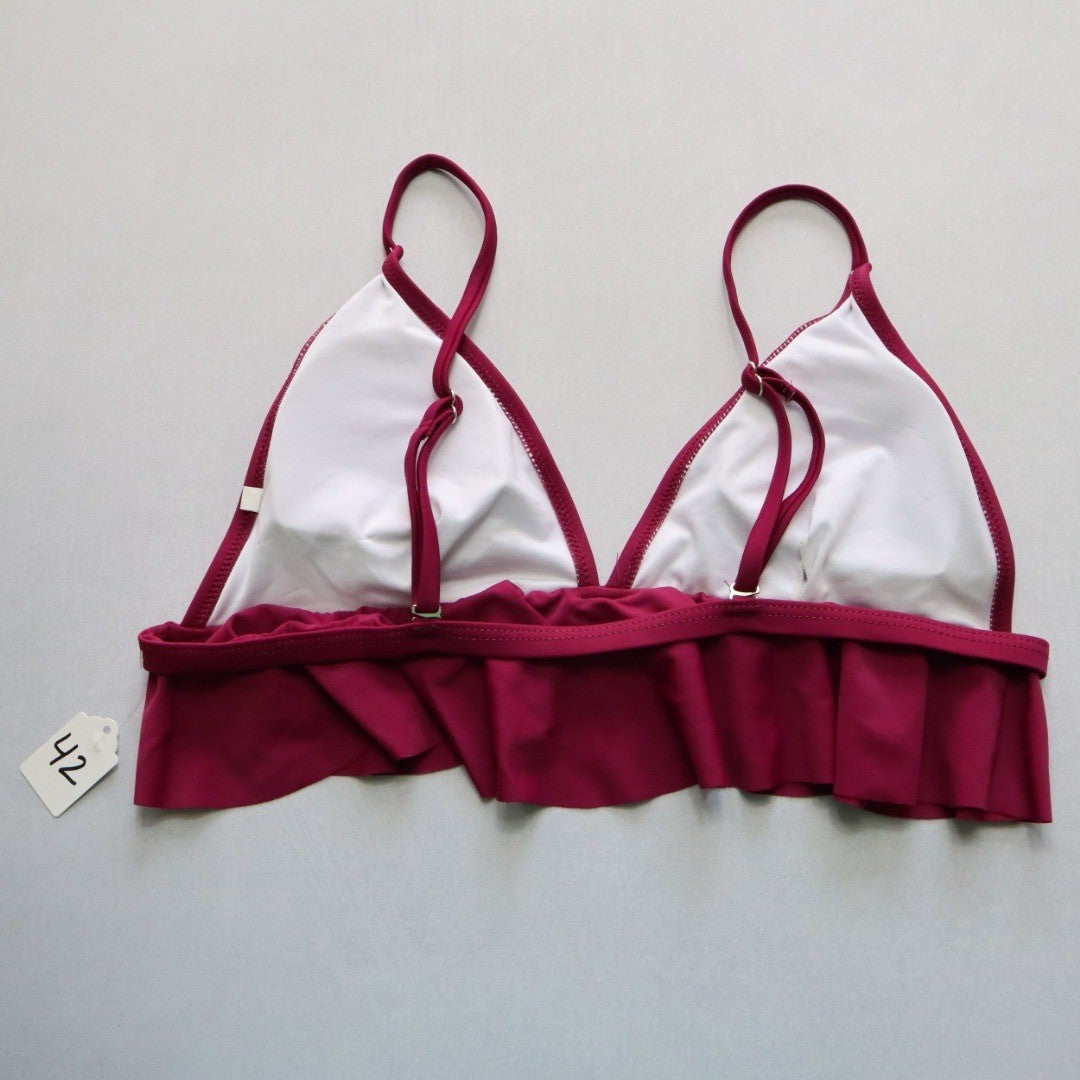 Purple Ruffle Swim Boho Padded Sports Bra Beach Bralette Bikini Top L Large