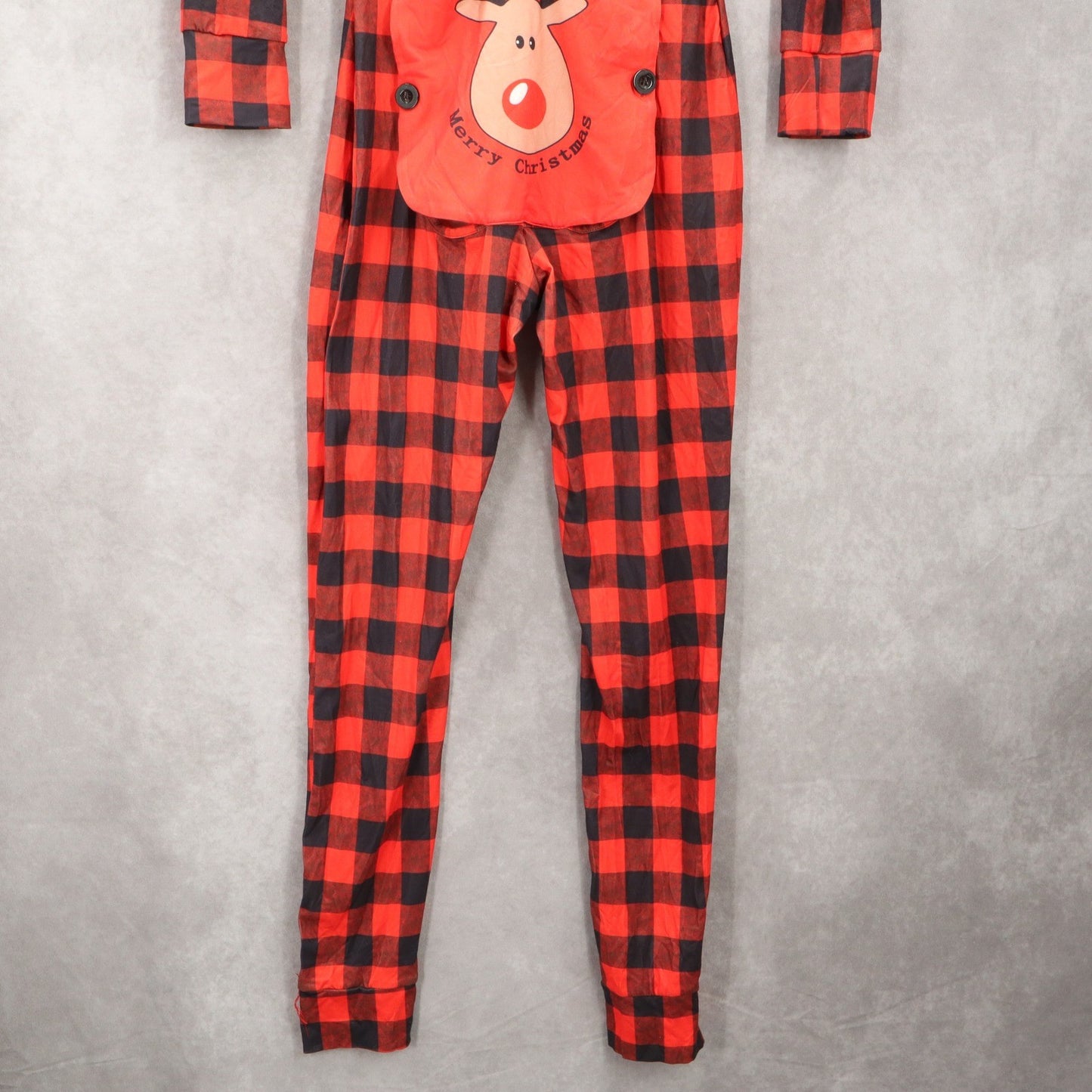 Chicme Red Buffalo Checker Reindeer Merry Christmas Adult Jumpsuit Pajamas Small