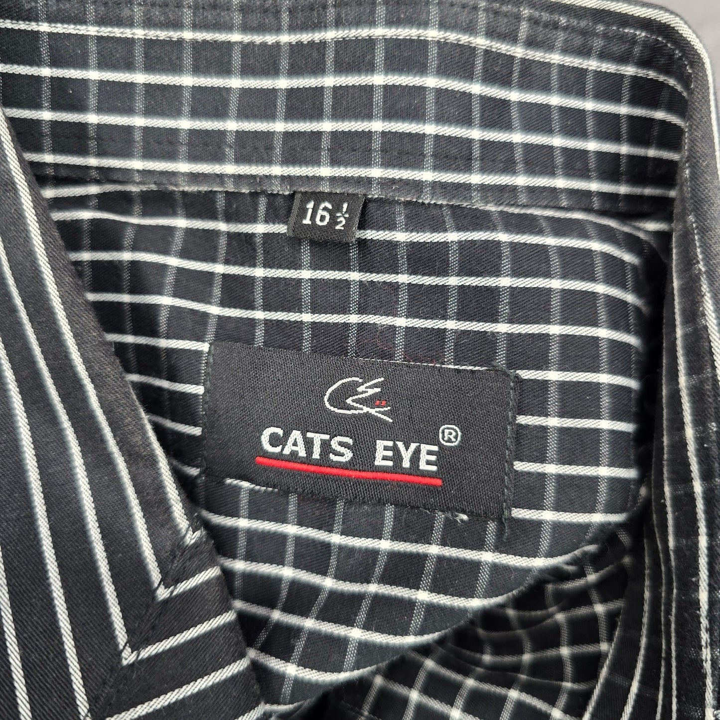 Cats Eye Black Stripe Button Down Long Sleeve Work Casual Dress Shirt Mens L