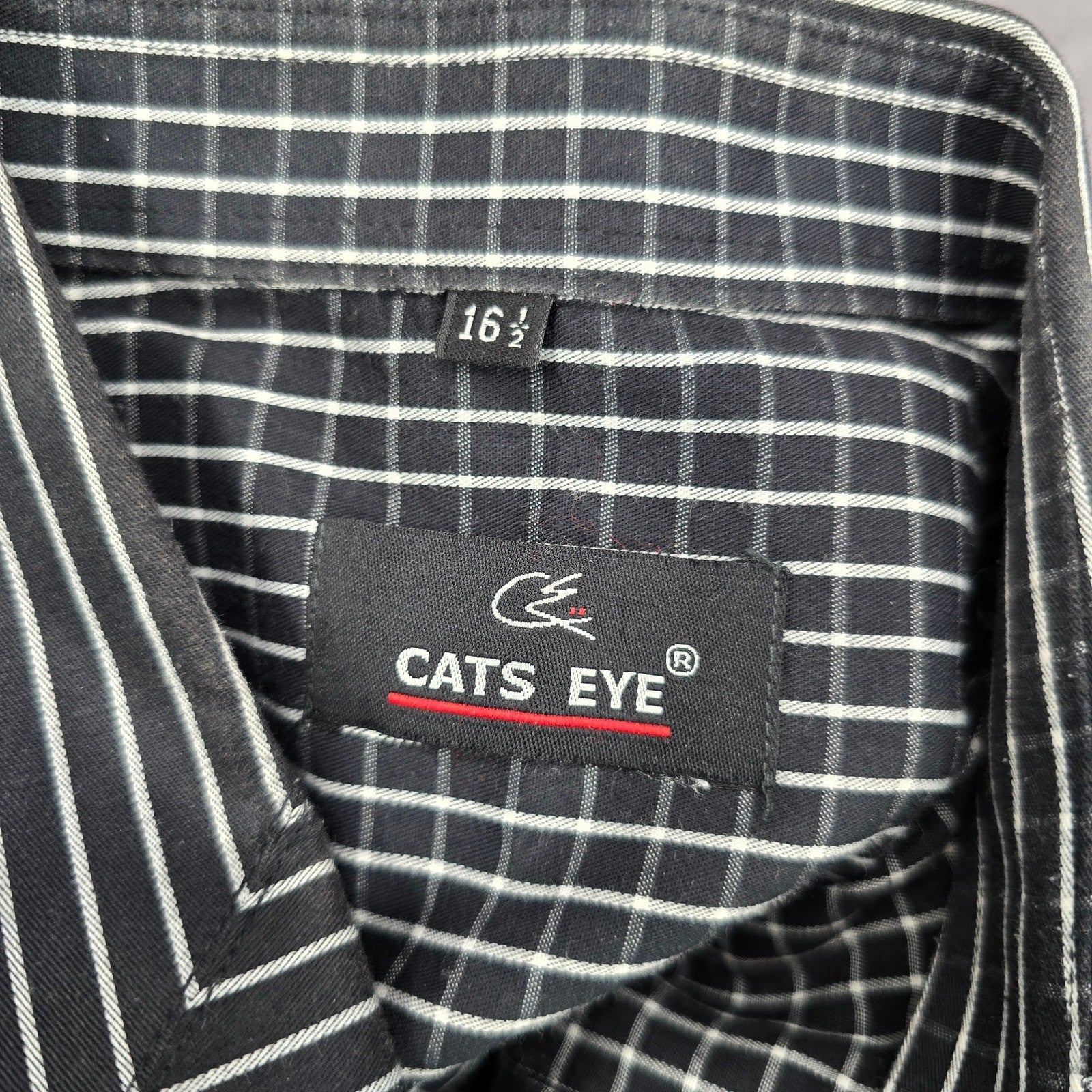 Cats Eye Black Stripe Button Down Long Sleeve Work Casual Dress Shirt Mens L