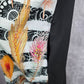 Takaya Siam Black Short Sleeve Maxi Feather Print Sheer Ruffle Dress Medium