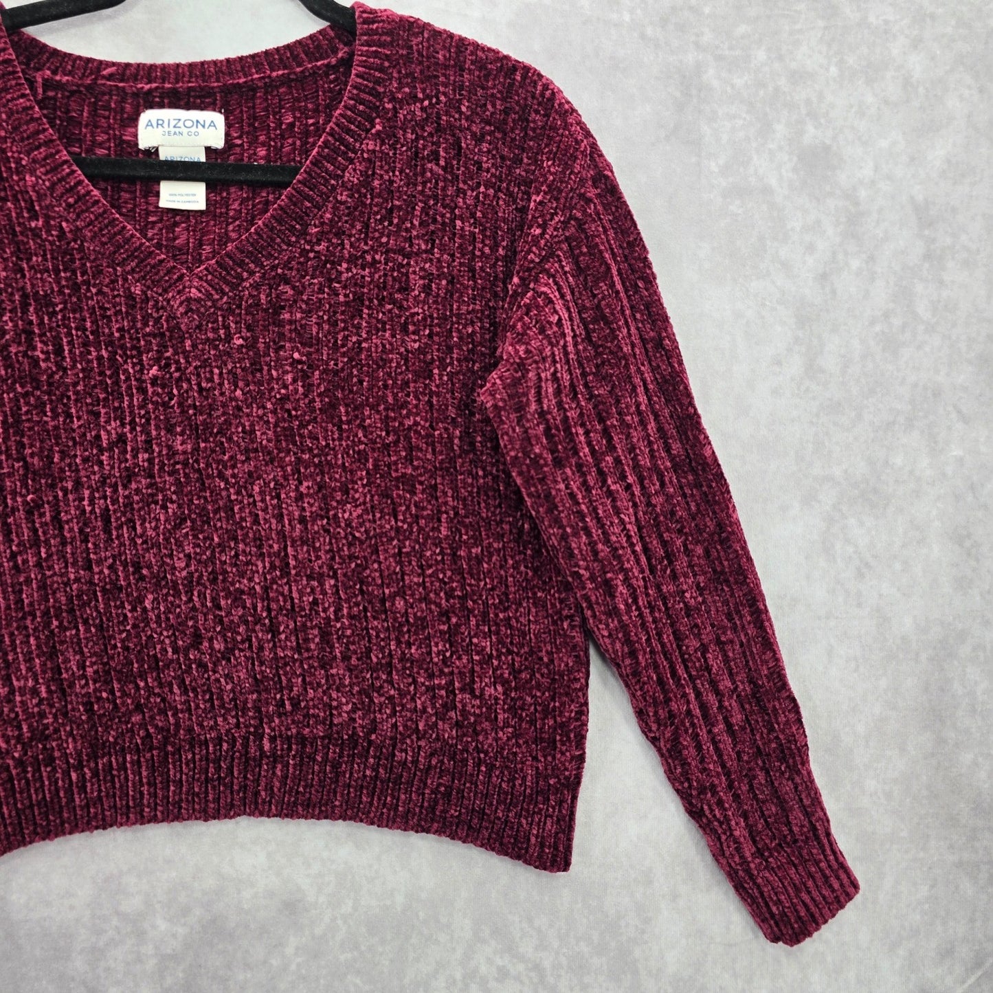 Arizona Red Chenille Ribbed Sleeve Y2K VTG Academia Crop Cozy Sweater Medium